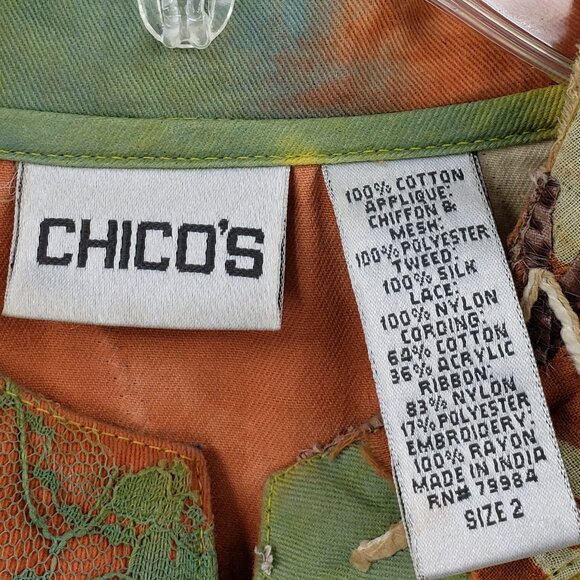 Vtg Chico's Embroidered Patchwork Jacket Size 12 Multicolor Lace Silk Artsy Boho - Picture 2 of 10